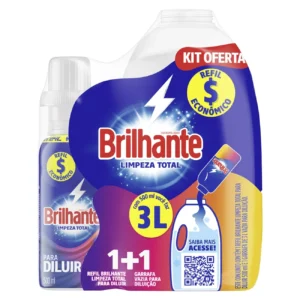 Kit Brilhante Garrafa para Diluição + Lava-Roupas Líquido Limpeza Total 500ml